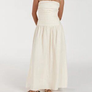 DISSH Catania Linen Strapless Midi Dress Cream Size 8